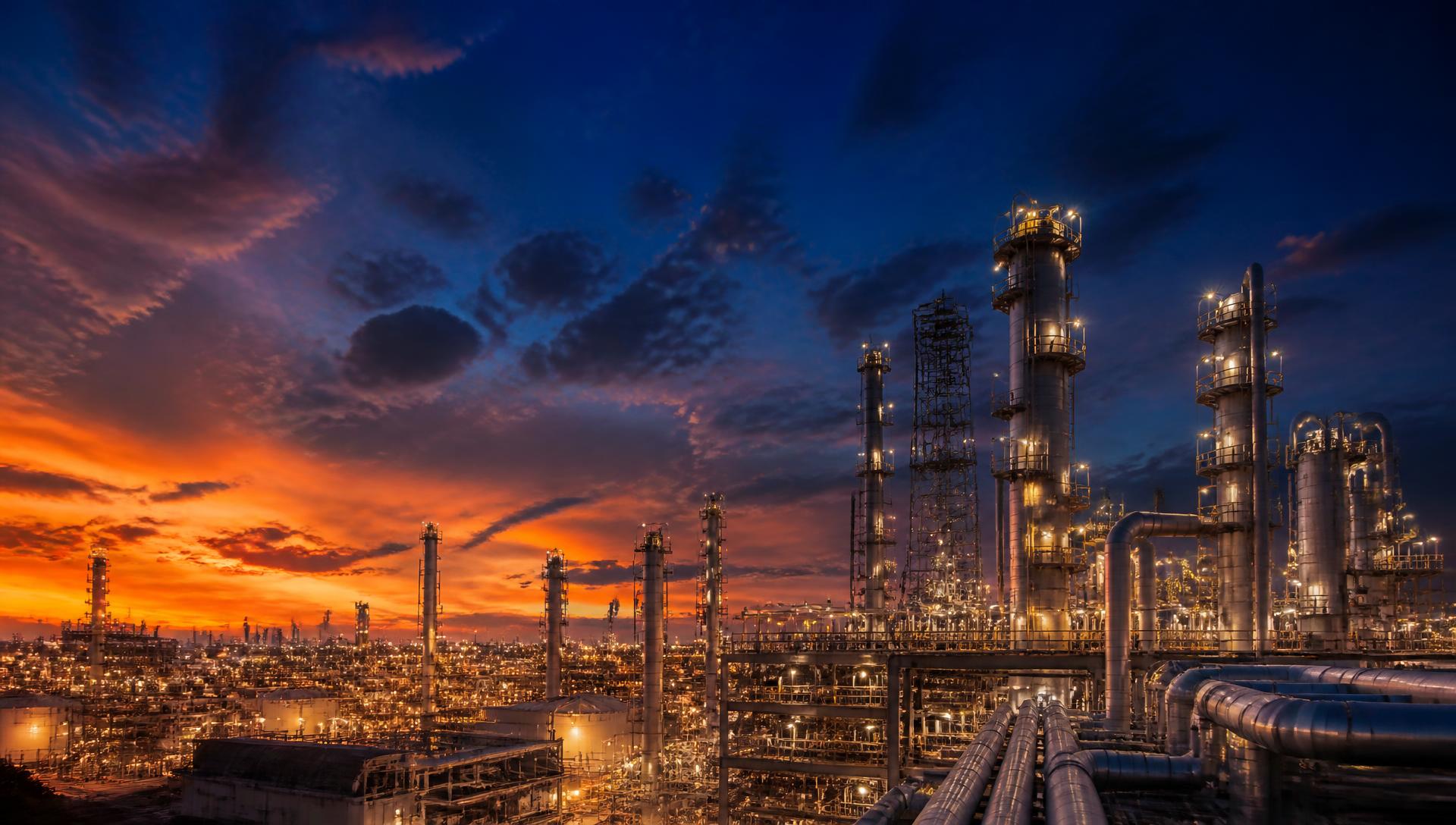 Industrial facility with technical crews at work